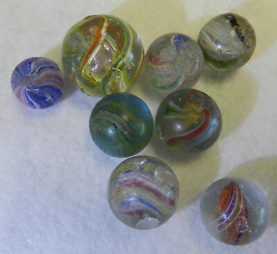 #ad #18089m Vintage Group of 8 German Handmade Marbles .58 to .91 Inches $54.99