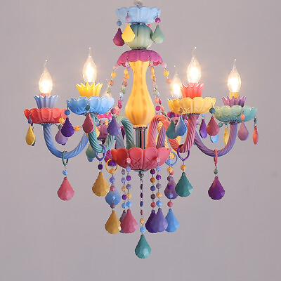 #ad Modern Candle Chandelier Colorful Crystal Ceiling Pendant Light for Girl Bedroom $198.00