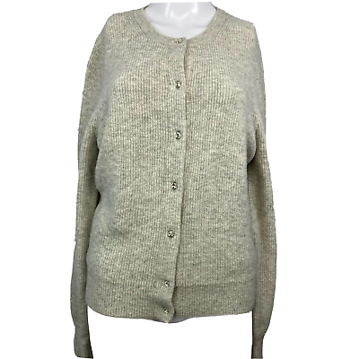 #ad J Crew Cardigan Womens Sz M Gray Merino Wool Alpaca Sweater Rhinestone Buttons $34.25