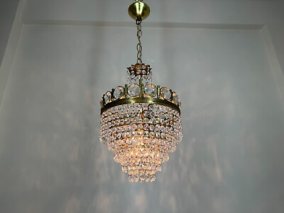 #ad Antique French Chandelier Lighting Vintage Brass amp; Crystals Chandelier Lamp Liht $299.00