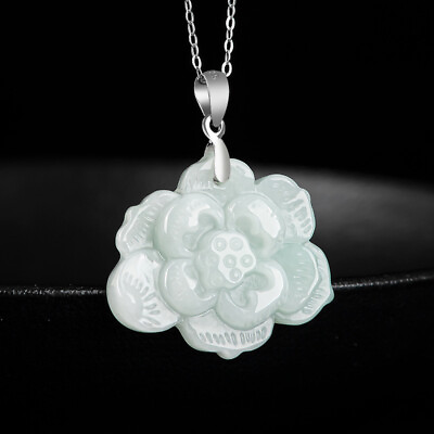 #ad Fine Real Grade A Natural Jade Jadeite Women Lucky Lotus Flower Pendant 4.5g $8.91