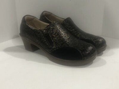 #ad Alegria Hayli Minted Bronze Fashion Heel Size 39 US 9 Black Gold Embossed $9.45