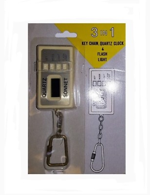 #ad 3 in 1 Key Chain Quartz Clock amp; Flash Light Made in Hong Kong New $18.99