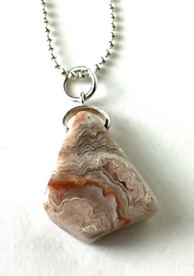 #ad Gemstone Necklace Mexican Crazy Lace Agate Pendant with 18 inch Chain $9.95