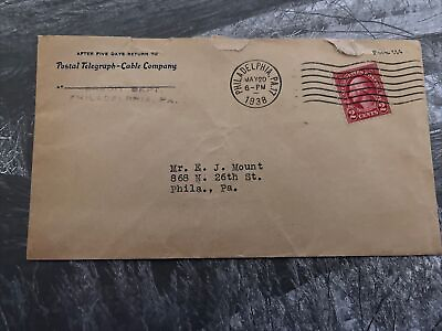 #ad 1938 E J Mount Philadelphia Postal Telegraph Cable Co Envelope $7.99