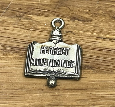 #ad Vintage 925 STERLING SILVER Perfect Attendance CHARM Art Deco Style 1940s $5.18