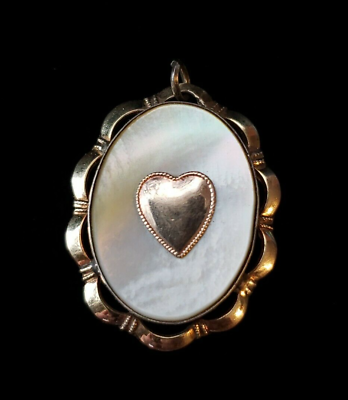 #ad Vintage 1 20th 12K Gold on Sterling MOP Heart Oval Locket Sweet Heart Jewelry $38.95