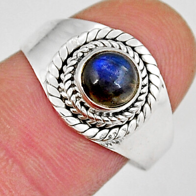 #ad Handcrafted 1.00cts Solitaire Natural Labradorite Round Ring Size 8.5 Y24440 $8.99