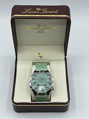 #ad Lucien Piccard Stainless Steel Round Face Green Leather Ladies Watch 1B 331 $89.95
