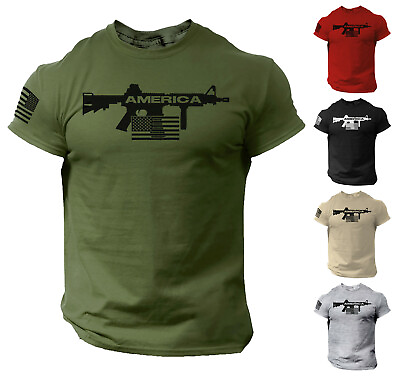 #ad Men America Gun T Shirt US Flag 2nd Amendment Military Veteran T Shirt $14.90