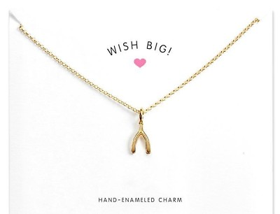 #ad Wish Necklace Wishbone Carded Pendant Gold Dipped Clavicle Dainty Meaning $9.99