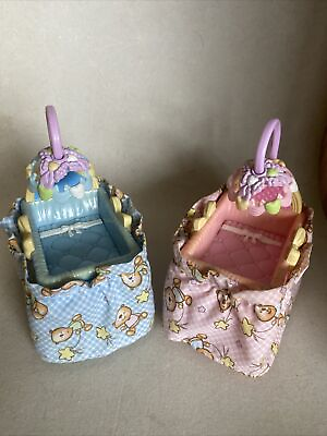 #ad Fisher Price Mattel Loving Family Baby Twin Crib Blue Pink Mobile Skirt 2007 $8.24