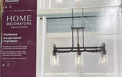 #ad NEW HOME DECORATORS 32quot; 6 Light Blackened Bronze Chandelier with Brass Accents $127.00