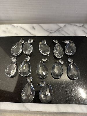 #ad Vintage Chandelier Replacement Crystals Teardrop Prisms Lot of 12 2 Part $29.90