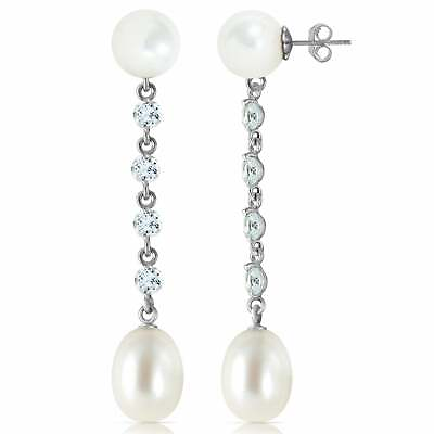 #ad 11 Carat 14K White Gold Chandelier Gemstone Earrings w Aquamarine amp; Pearl $326.62