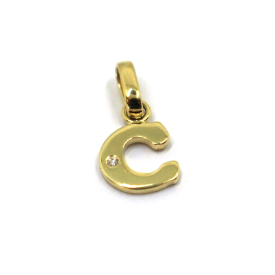 #ad 18k yellow gold pendant charm small initial letter C 10mm 0.4quot; with diamond $207.00