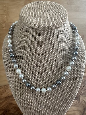 #ad Classic Stunning 18” Knotted Faux Pearl Necklace Shades Of White Gray Silver $14.00