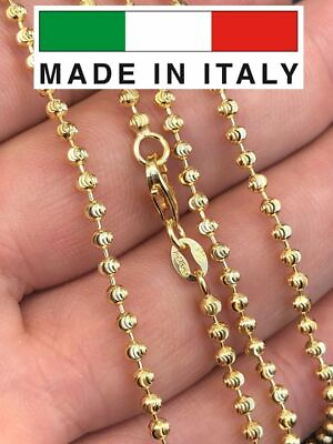 #ad 14K Gold Plated Solid 925 Silver Ball Moon Diamond Cut Chain MADE IN ITALY 2.5mm $67.03