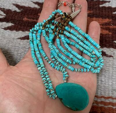 #ad Gougeous multi strands turquoise heishi pendant necklace y241a w1.5 $50.00