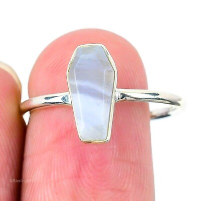 #ad Natural Lace Agate Gemstone Statement Blue Ring Size 10 925 Sterling Silver $7.99