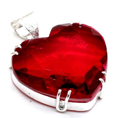 #ad 925 Sterling Silver Mozambique Garnet Gemstone Jewelry Heart Pendant Size 1.80#x27;#x27; $16.99