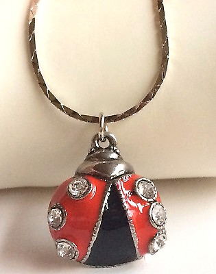 #ad Silver Ladybug Necklace 20quot; Pendant Red Crystal Plated Insect USA $4.99