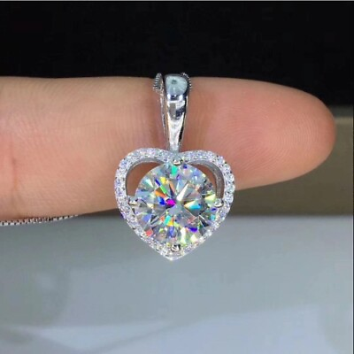 #ad 2Ct Round Cut Lab Created Diamond Heart Free Chain Pendant 14K White Gold Plated $89.25
