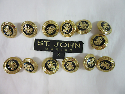#ad Authentic St. John Logo Black Gold Replacement Buttons Set 13 Vintage $85.00