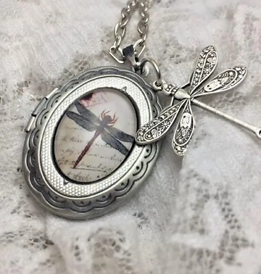 #ad Dragonfly Locket Necklace JEWELRY Pendant PHOTO Silver Picture Mom Gift Wife Slv $21.90