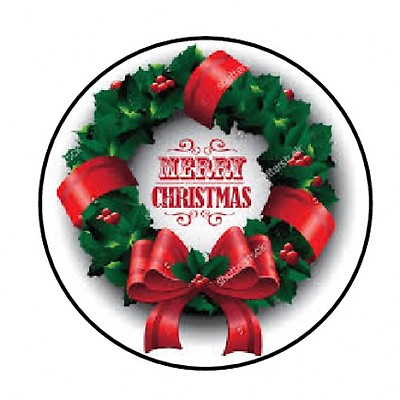 #ad 48 MERRY CHRISTMAS WREATH ENVELOPE SEALS LABELS STICKERS 1.2quot; ROUND $2.22