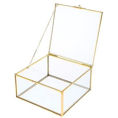 #ad 6Inch Copper Golden Vintage Glass Lidded Box Decorative Jewelry Keepsake Display $28.52
