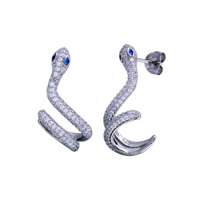 #ad BLUE EYE SNAKE EARRINGS W LAB CREATED ACCENTS amp; SAPPHIRE 925 STERLING SILVER $72.68