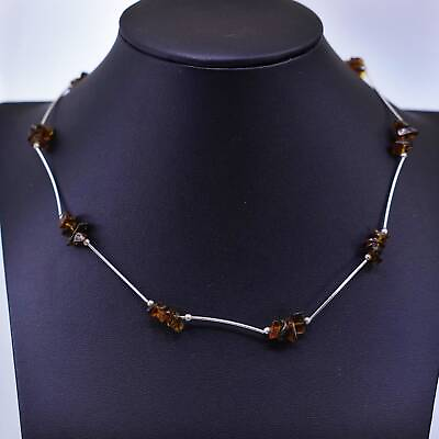 #ad 16” vintage sterling silver 925 handmade chain necklace with amber beads $39.00