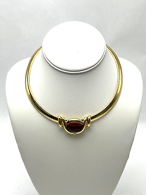 #ad Women#x27;s Gold Tone Red Pendant Collar Necklace 17quot; $8.99