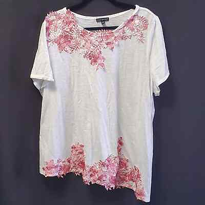 #ad NWOT Lane Bryant White Tee with Pink Floral Embellishments Size 22 24 $25.00