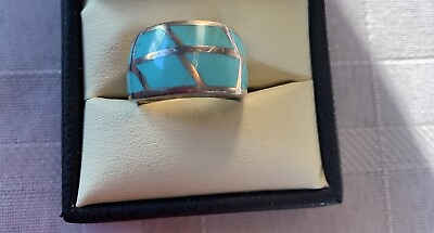 #ad Turquoise ring stamped 925. Sterling silver. Size 7.5. Fashion Ring. $35.53