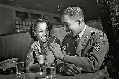 #ad 13x19 Poster Print 40s African American Couple Woman Man Soldier Sergeant Army $19.13