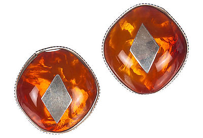 #ad African Sterling Silver Amber Earrings $395.00