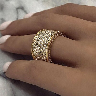 #ad 2.89 Ct Round Simulated Diamond Wedding Cluster Band Ring 14K Yellow Gold Plated $113.99