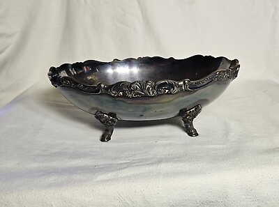 #ad Vintage Decorative Oval Silver Metal Bowl $15.00