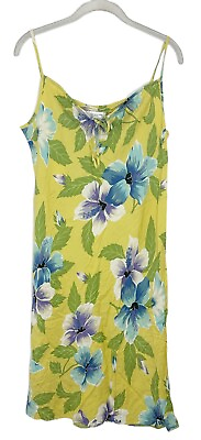 #ad Jones New York Sport Yellow Hawaiian Slip Summer Floral Dress Size 12 $24.99
