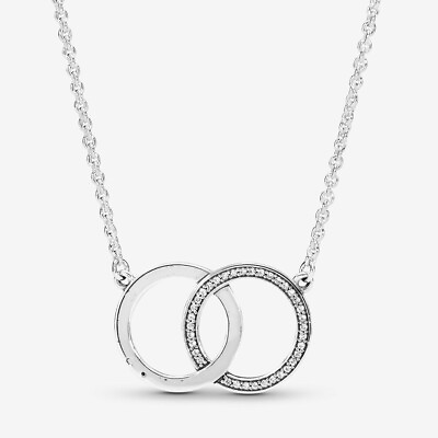 #ad Brand Authentic 100% 925 Entwined Circles Sparkle Collier Necklace 396235CZ 45CM $59.89