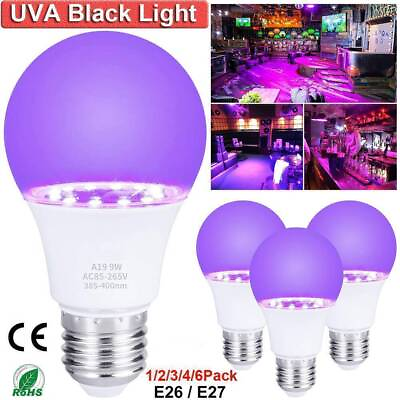 #ad E26 E27 9W UV LED A19 Black Light Bulbs UVA Level 395 400nm Fluorescent Lamps US $18.09