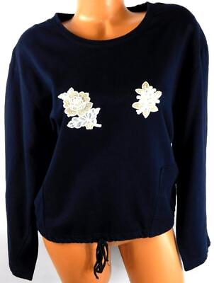 #ad Onque casuals blue floral embroidered beaded kangaroo long sleeve knit top XL $14.99