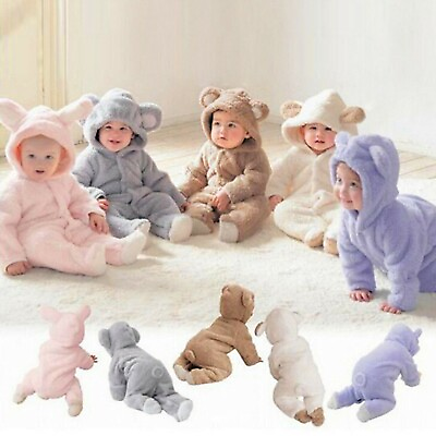 #ad Newborn Baby Boy Girl Kids Bear Warm Hooded Romper Jumpsuit Bodysuit Outfits $14.23