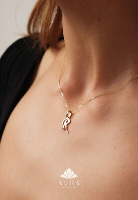#ad 14K Gold Initial Necklace Initial Alphabet Charm Capital Cursive Initial $108.90