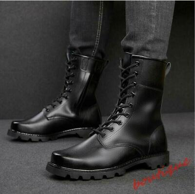 #ad Men#x27;s High Top Faux Leather Ankle Boots Steel Toe Safety Lace Up Side Zip Shoes $52.50