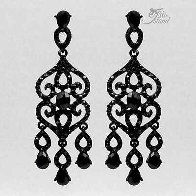 #ad Women Black Crystal Rhinestone Chandelier Drop Dangle Earrings Fashion Jewelry 7 $15.98