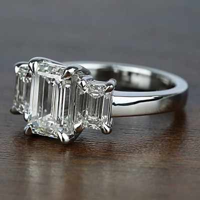 #ad 1.72 Carat Emerald Cut 3 Stone Diamond Engagement Ring 14K White Gold I VVS1 $5399.45