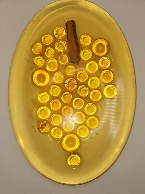 VTG Yellow Retro Acrylic Art Lucite Grapes Cluster Trivet 11.5quot;×8quot; Scuffing $26.00